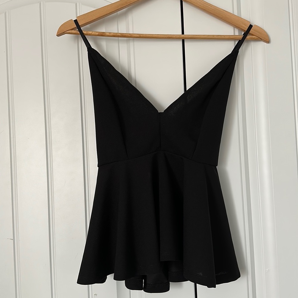 Black V-Neck Peplum Tank Top